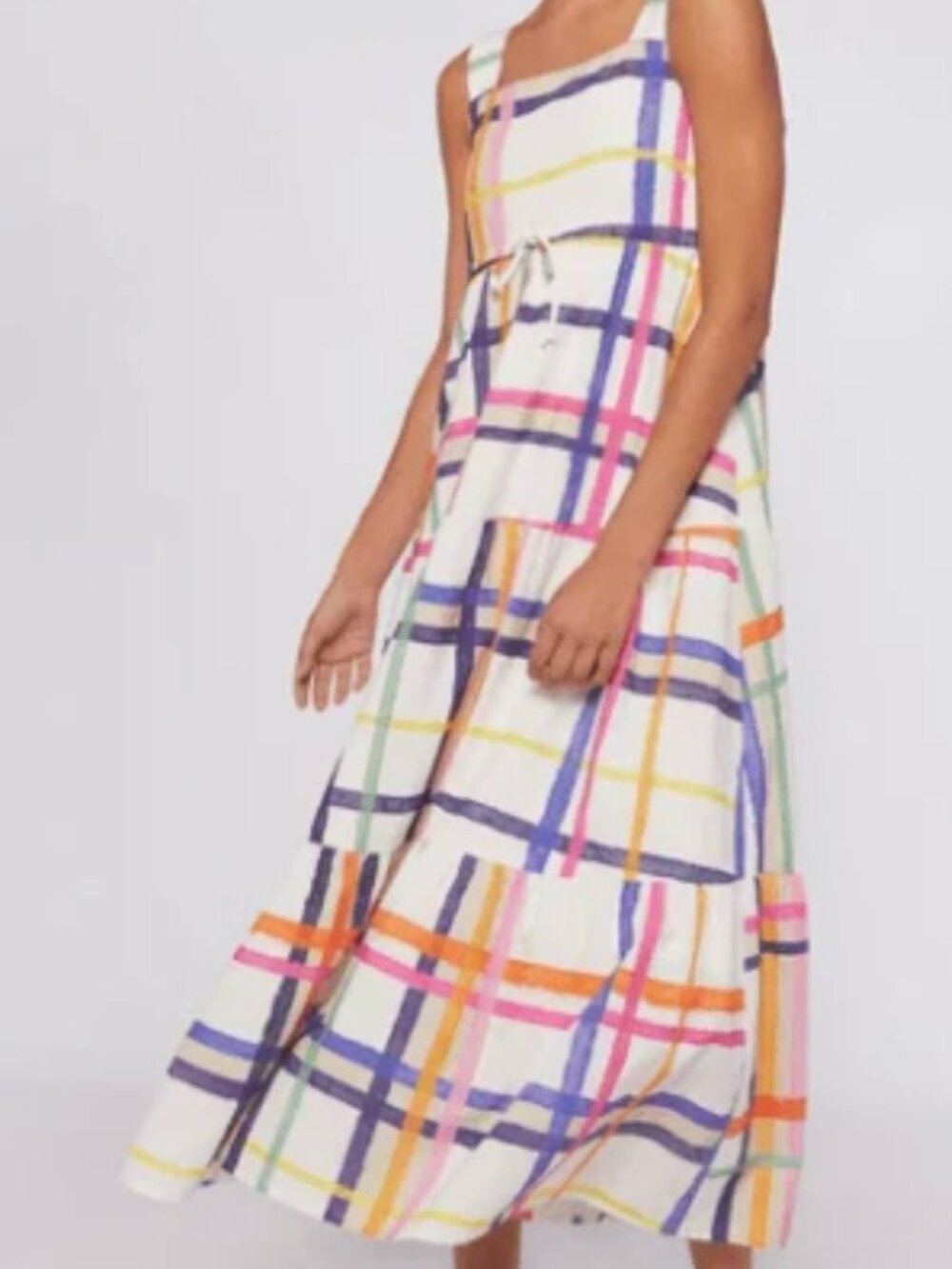 Vilagallo Elisa Midi Dress in A Check Watercolour Print Size 36(2)